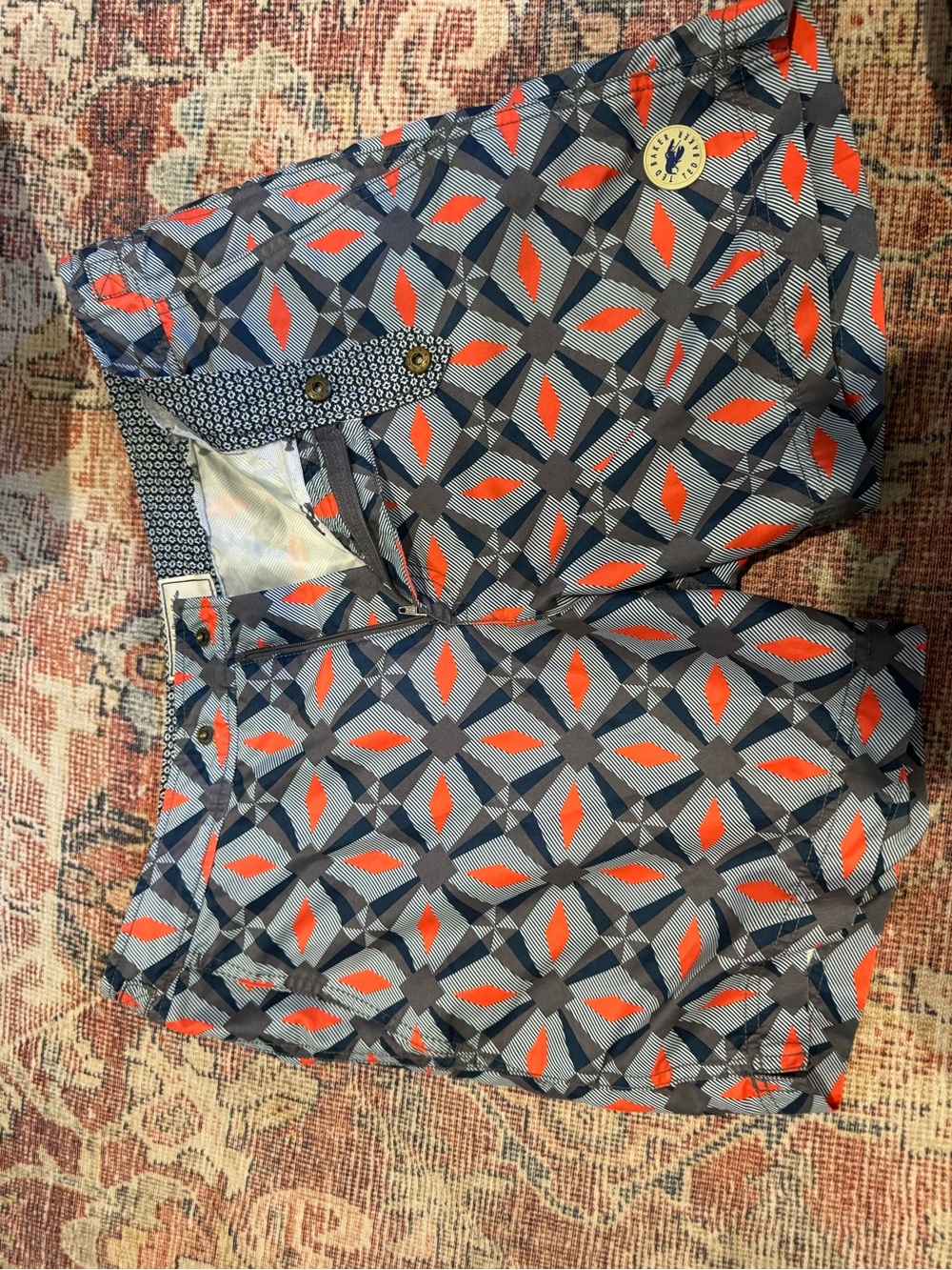 Ted Baker Navy, Gray and Orange Geometric Swim Shorts